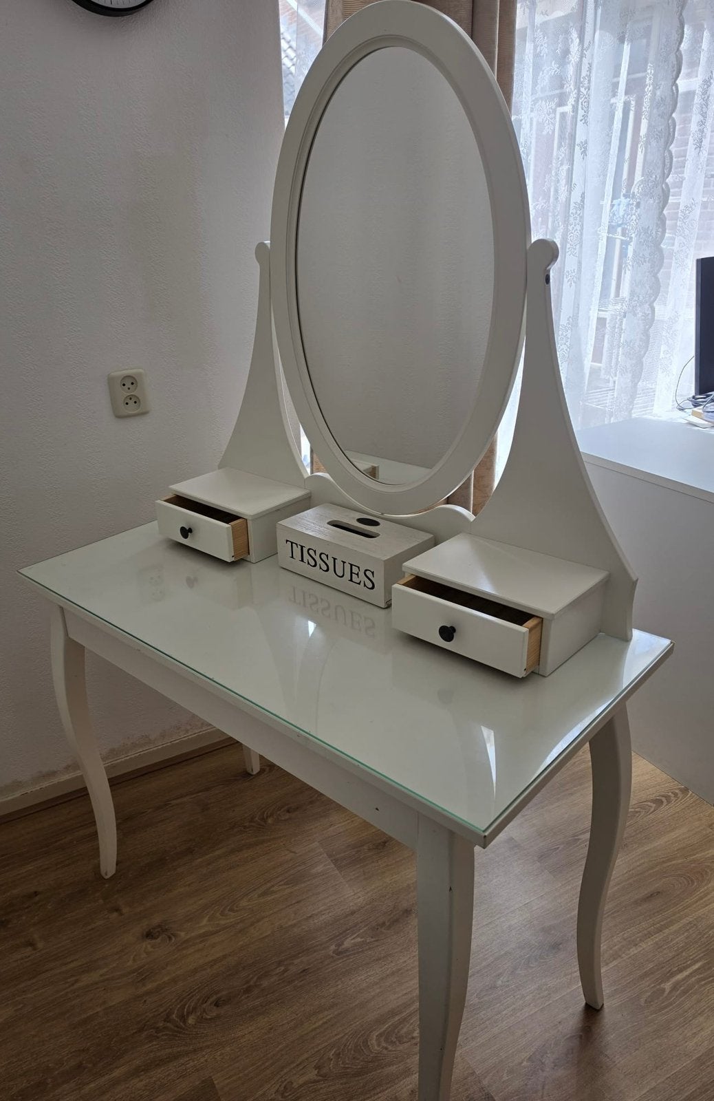 IKEA HEMNES toilettafel / kaptafel met spiegel – wit, Ophalen, Gebruikt, 100 tot 150 cm, Minder dan 100 cm