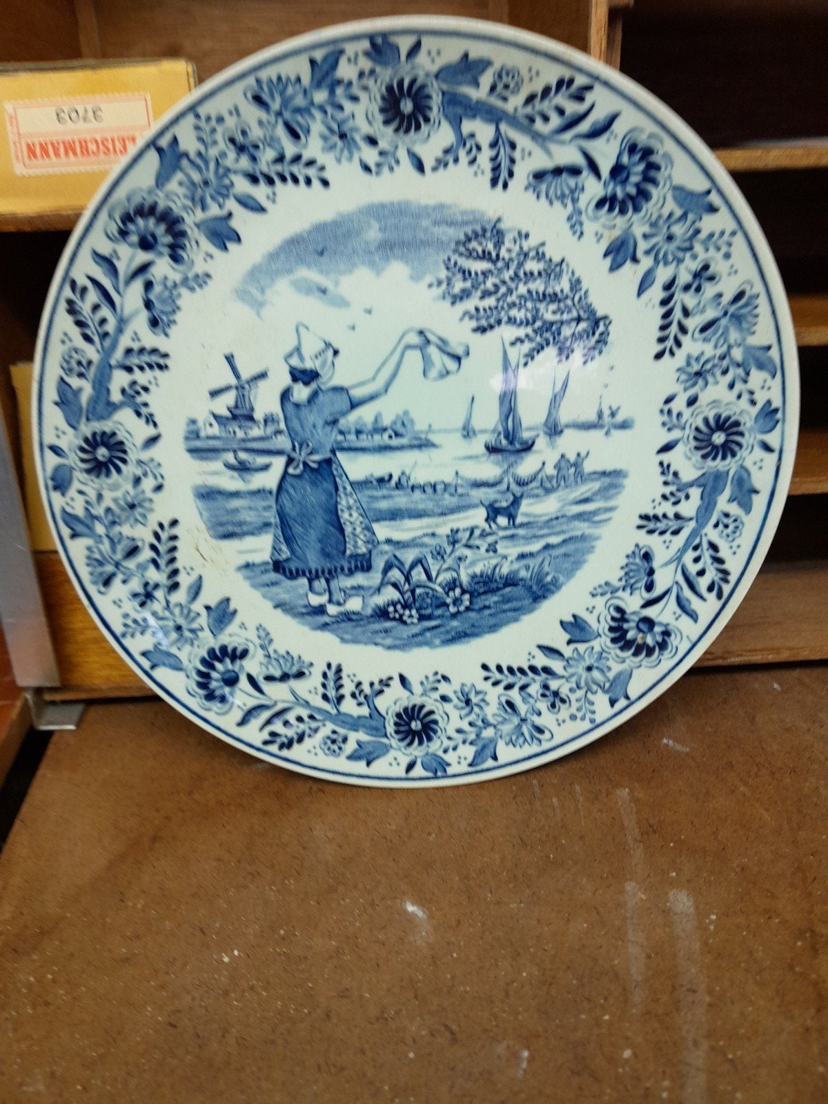 Antiek Delfts Blauw Bord met Hollands Landschap, Ophalen of Verzenden