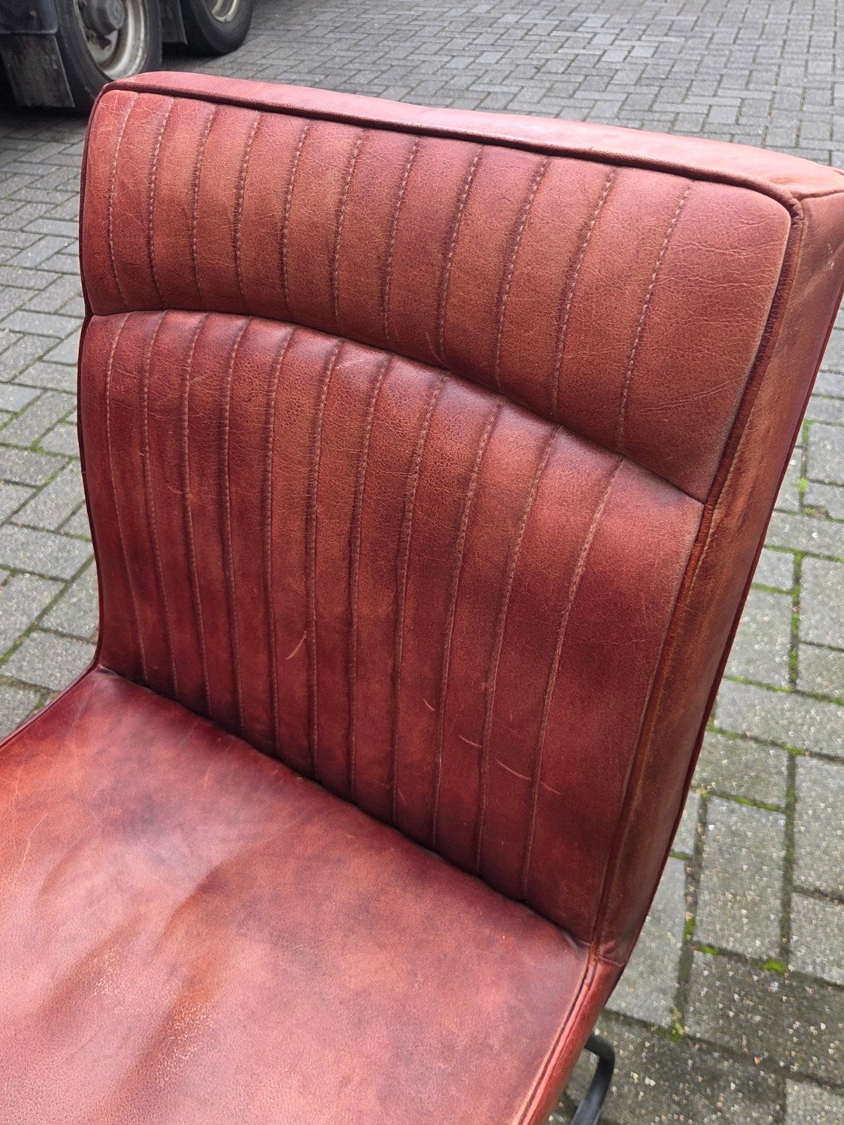Set van 2 leren eetkamerstoelen - cognac/bruin, Ophalen, Gebruikt, Twee, Bruin