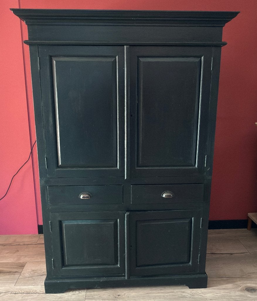 Teak kast zwart geverfd, Ophalen, Gebruikt, 100 tot 150 cm, Teakhout