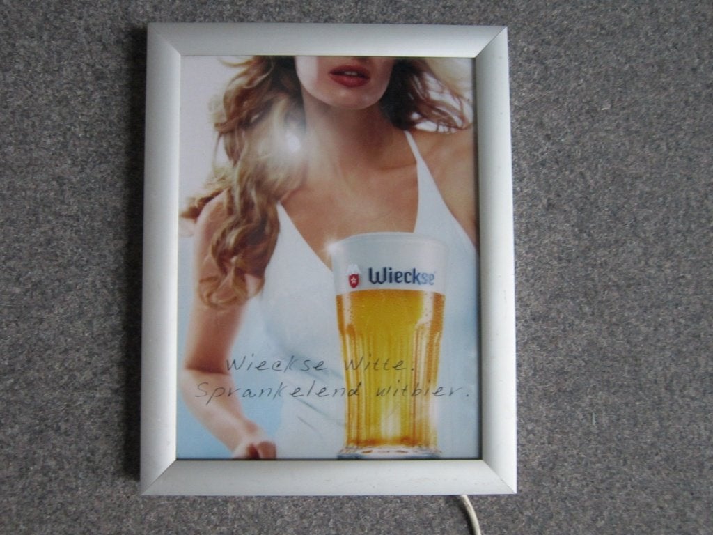 WIECKSE WITTE BIER LICHTRECLAME, Verzamelen, Biermerken, Ophalen, Zo goed als nieuw, Overige typen, Overige merken