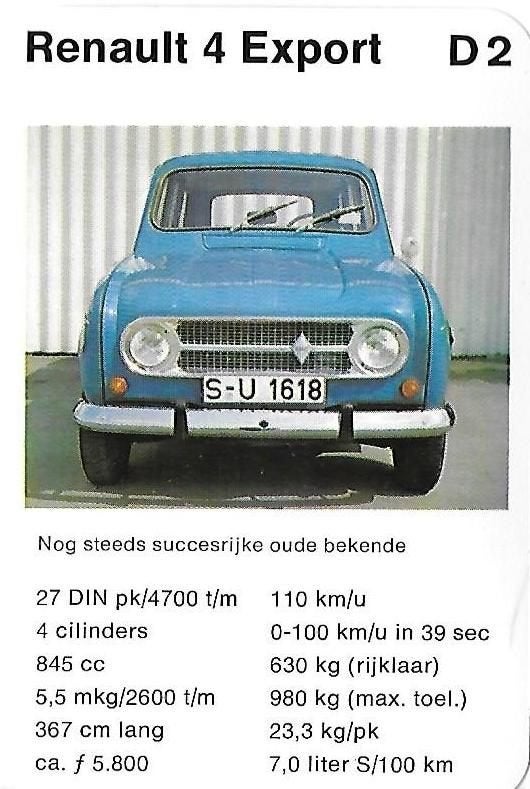 Kw13 autokaartje renault 4 export, Ophalen of Verzenden, Zo goed als nieuw, Auto's