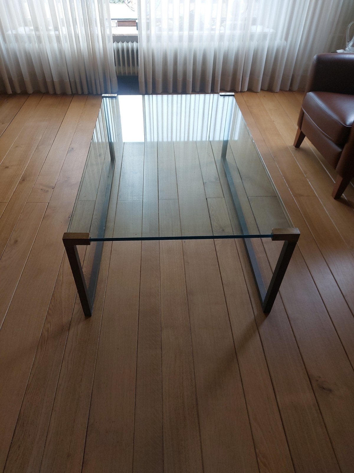 Design salontafel glas/metaal – 130 x 80 cm – tijdloos desig, Ophalen, Gebruikt, 100 tot 150 cm, 50 tot 100 cm