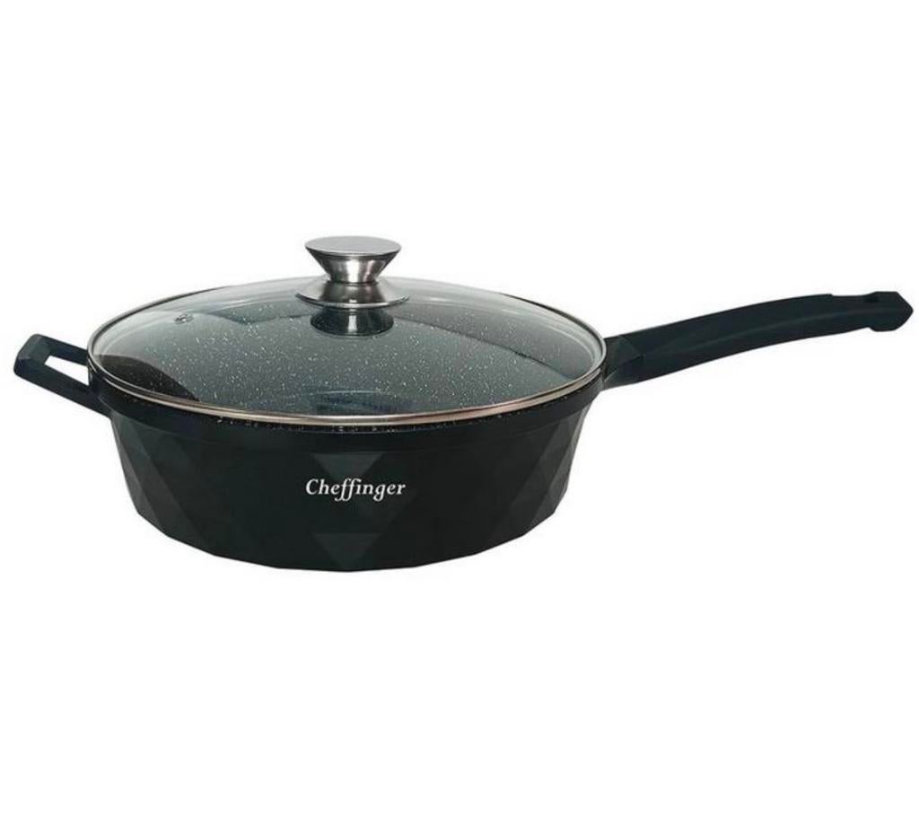 Cheffinger Hapjespan pan met Deksel – 28 cm Zwart – Inductie, Ophalen of Verzenden, H, H, Koekenpan of Braadpan