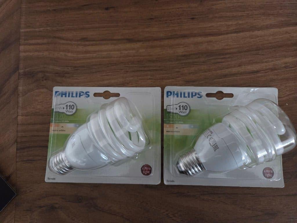 2 Philips spaarlamp E27 110W warm wit, Philips, Led-lamp, Nieuw, Warm wit