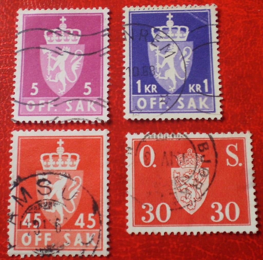 Off. Sak / Noorwegen - 4x, Postzegels en Munten, Postzegels | Europa | Scandinavië, Verzenden, Noorwegen, Gestempeld