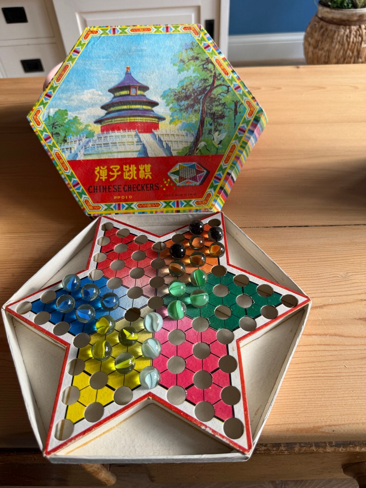 Vintage Chinese Checkers (Halma) Bordspel, Drie of vier spelers, Ophalen of Verzenden, Gebruikt