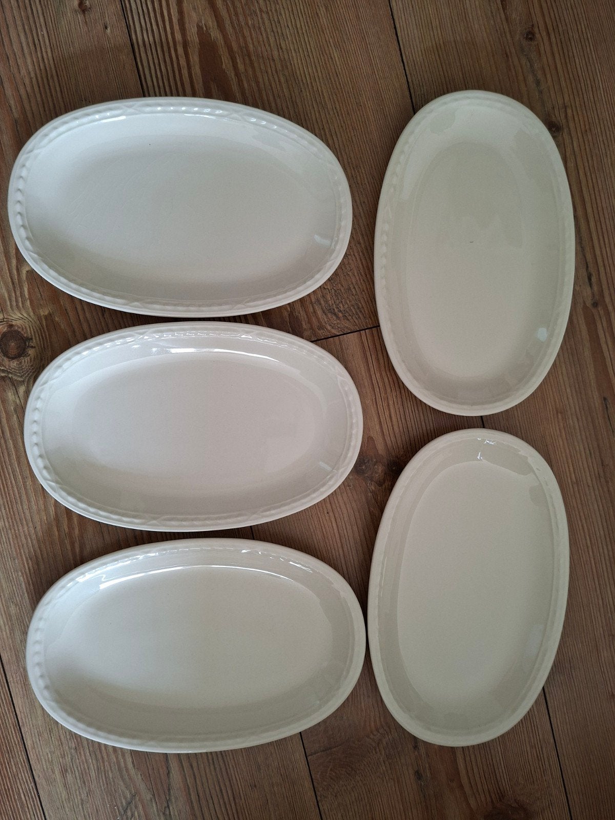 5 zgan  crème schaaltjes van Recamier, Huis en Inrichting, Klassiek, Ophalen of Verzenden, Aardewerk, Schaal of Schalen