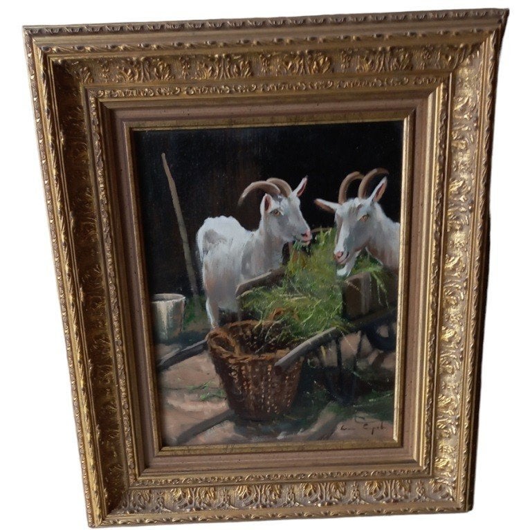 geitjes met kruiwagen Leon Engelen, Antiek en Kunst, Kunst | Schilderijen | Klassiek, Ophalen of Verzenden, Dieren