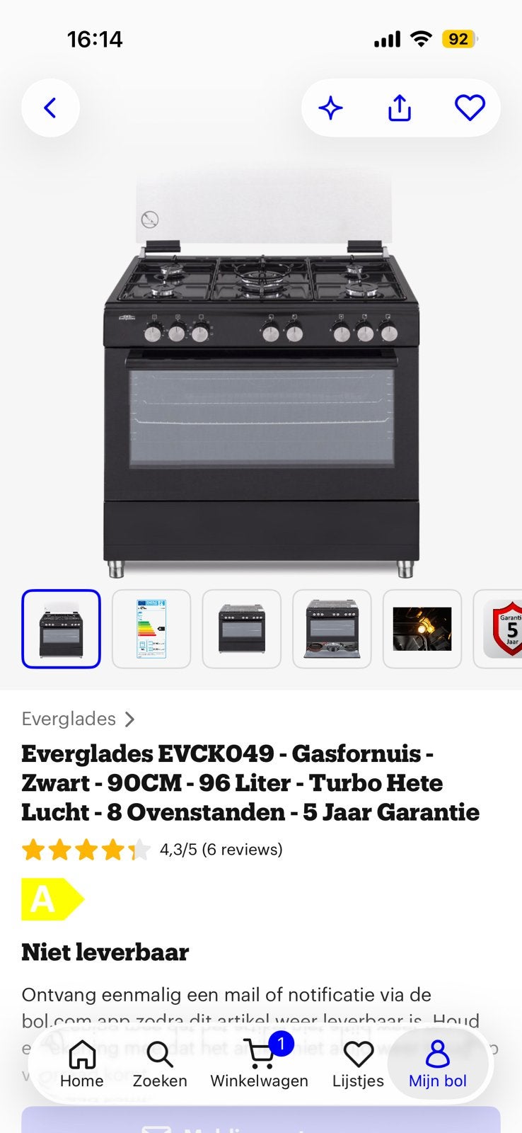 Gasfornuis 90cm, Ophalen, Hete lucht, 60 cm of meer, Zo goed als nieuw