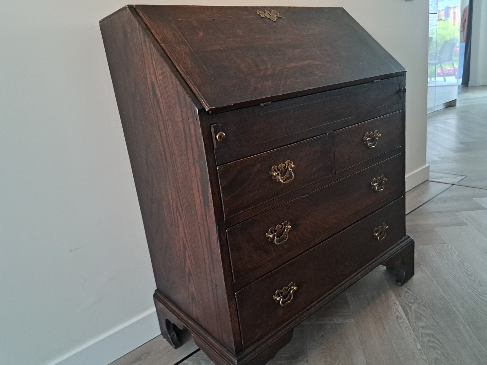 Antiek Eiken Bureau met 4 Laden en Opbergvakken, Antiek en Kunst, Antiek | Kantoor en Zakelijk, Ophalen