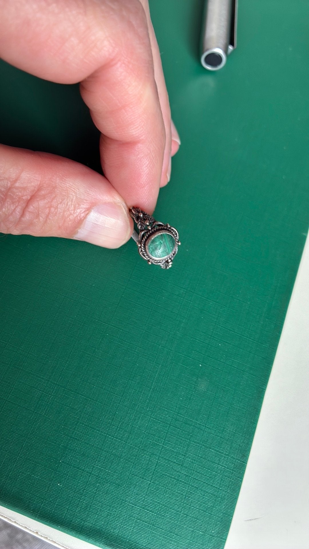 925 Sterling zilver ring 17 mm malachiet steen, Gebruikt, Ophalen of Verzenden, 17 tot 18, Dame