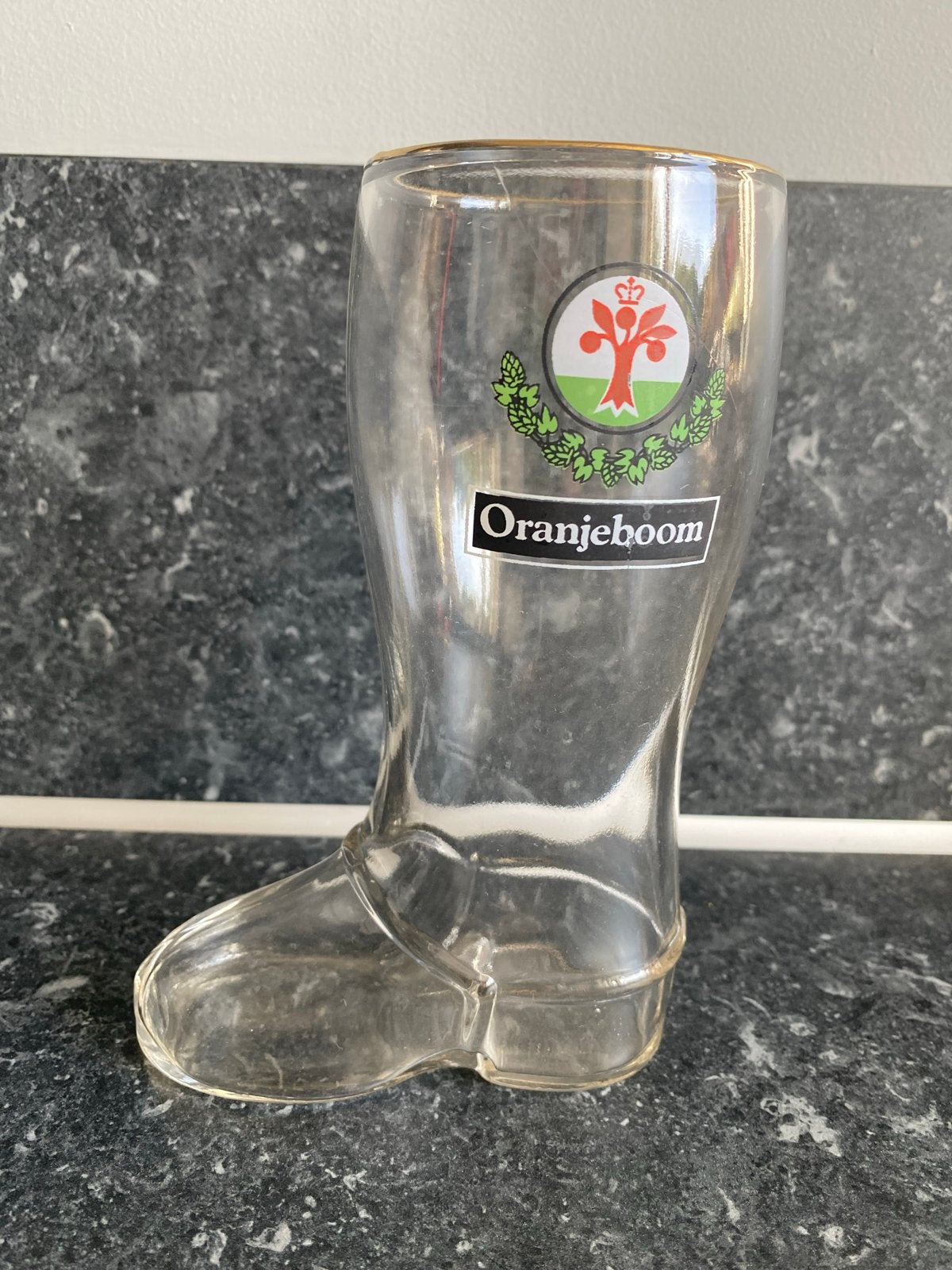 Oranjeboom Bier Laars Glas met gouden rand - 165mm Hoog, Ophalen of Verzenden