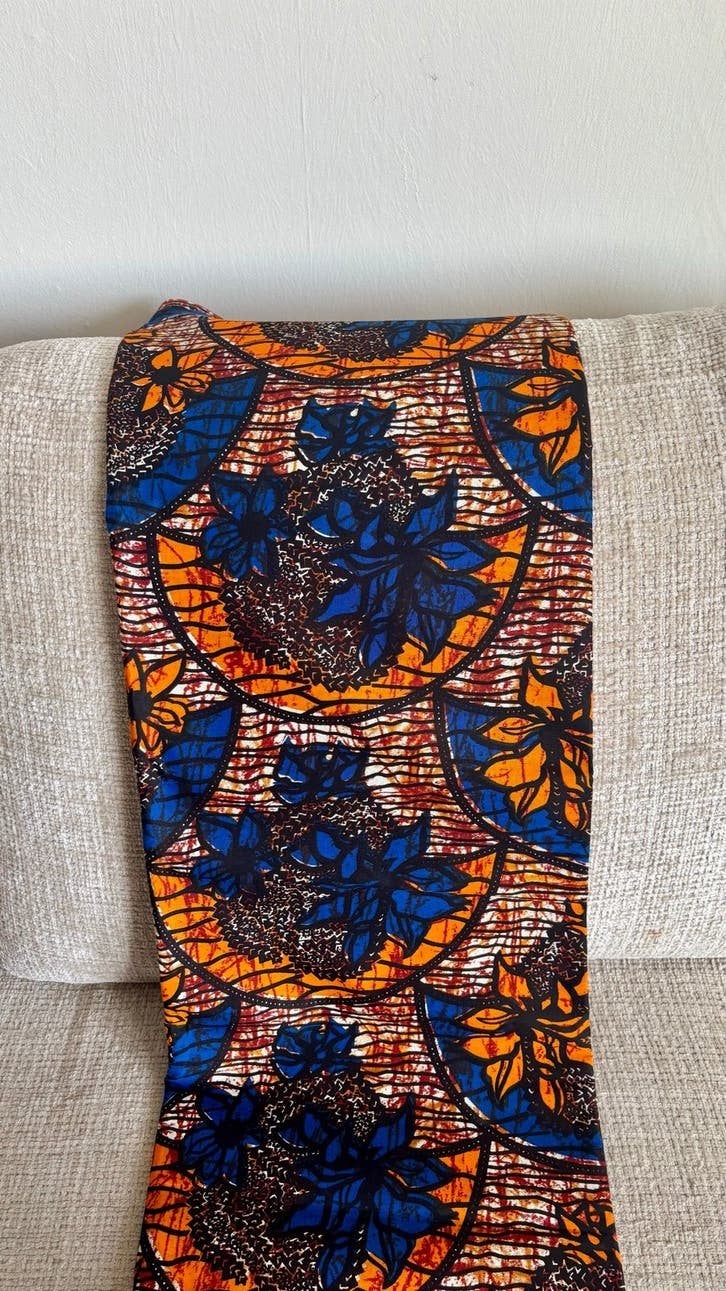 12yards/11meters Afrikaanse print - Oranje, Blauw, Zwart, Meerkleurig, Ophalen of Verzenden, 30 tot 120 cm, Katoen