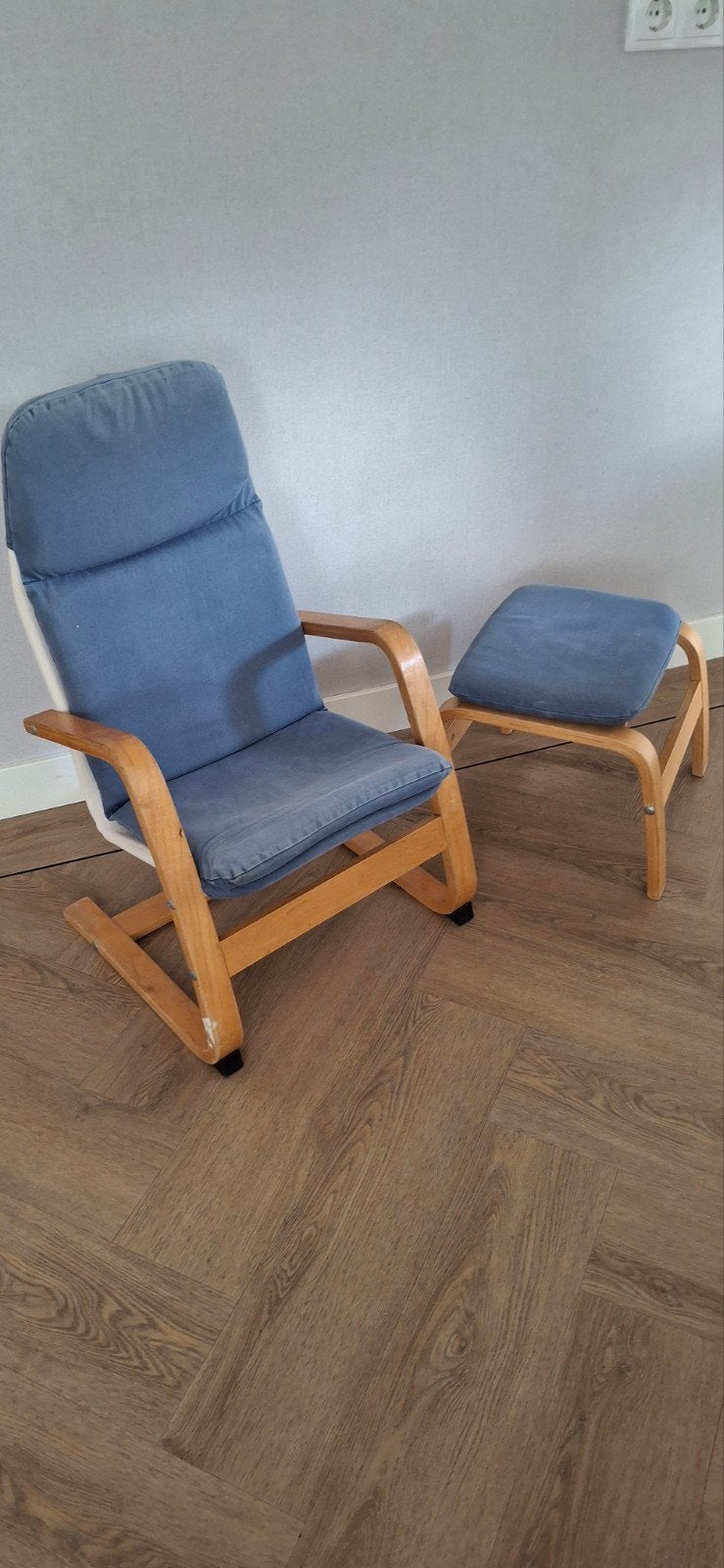 Ikea oland vintage kinder stoel fauteuil met voetenbankje, Ophalen, Gebruikt, Wit, Vintage
