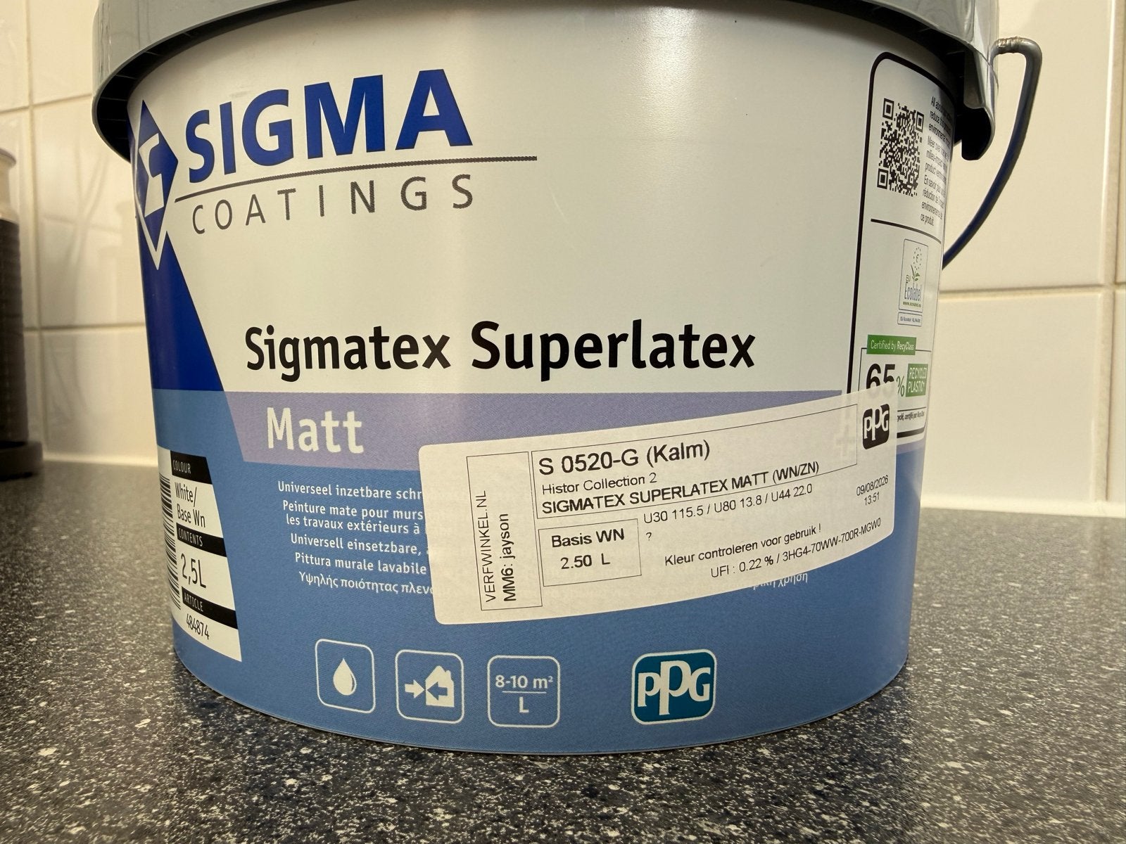Sigma Sigmatex Superlatex Matt S 0520-G (Kalm) 2.5L, Ophalen, Nieuw, Verf, Minder dan 5 liter