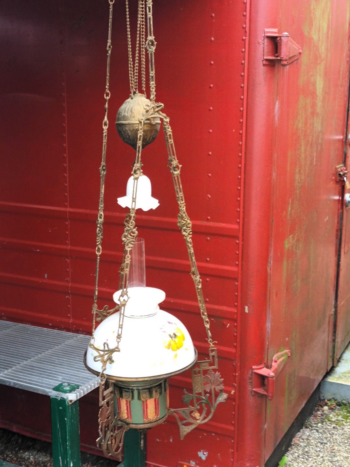 antieke hangolielamp, Ophalen