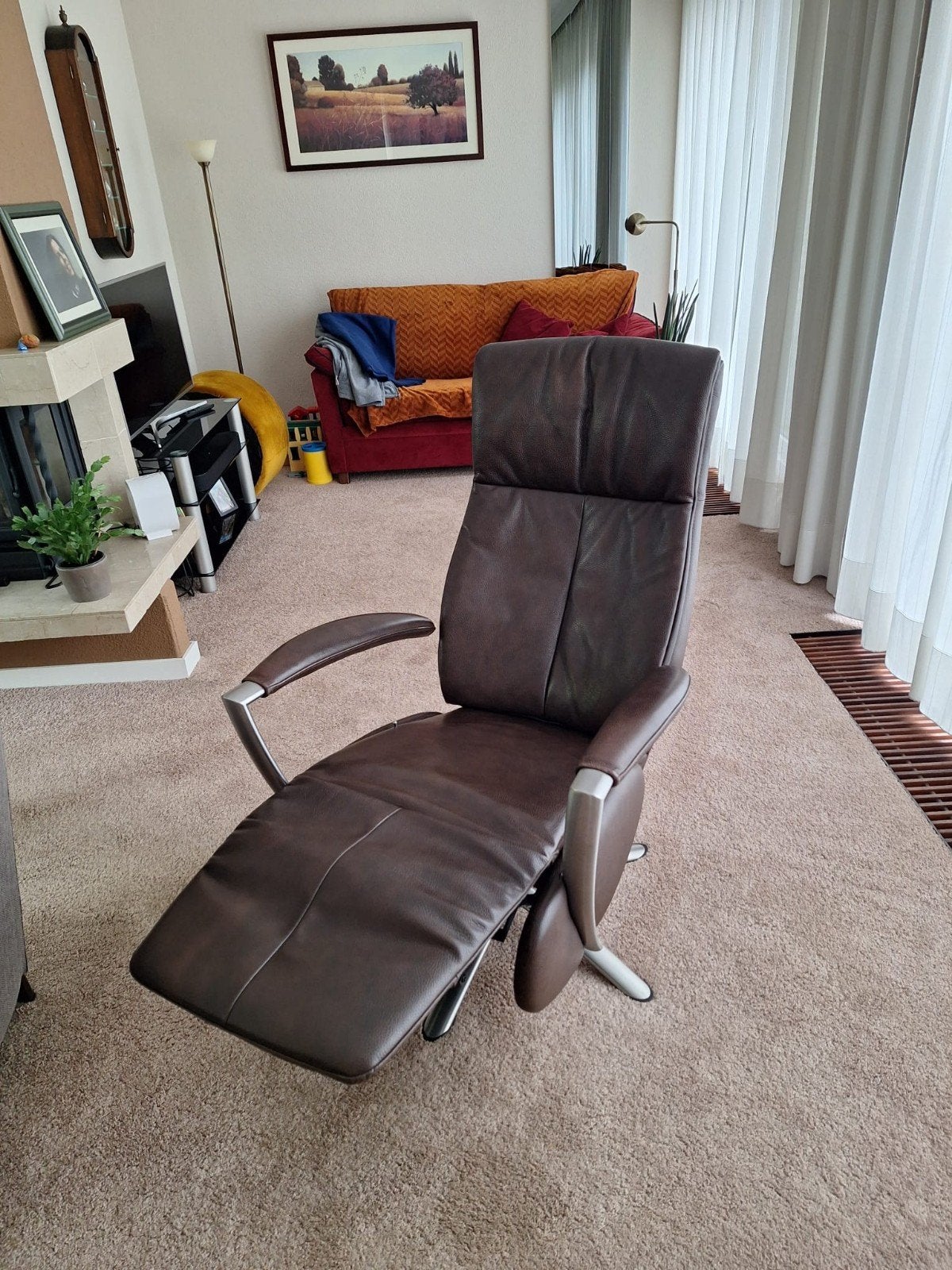 Relaxfauteuil van EasySit donkerbruin leer, Ophalen, Gebruikt, 50 tot 75 cm, Leer