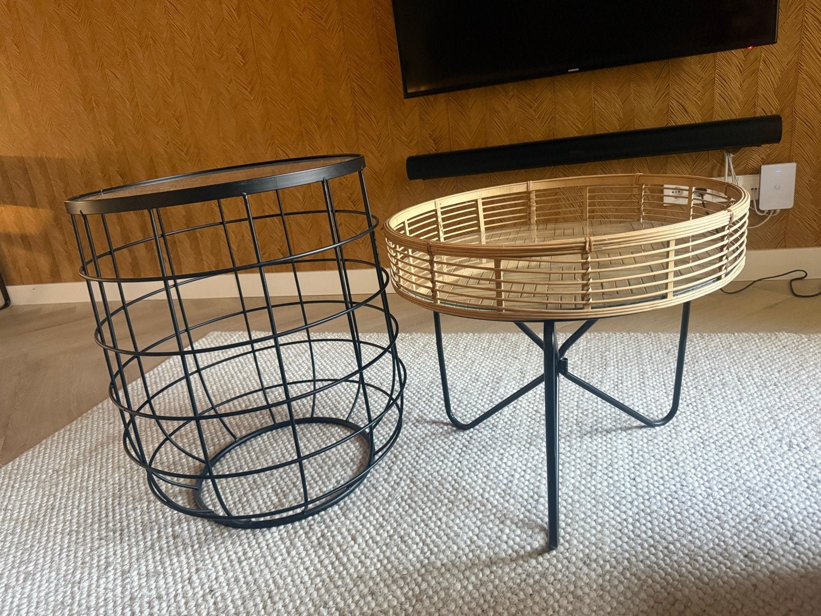 Set van 2 bijzettafels: bamboe en metaal met glasplaat, Ophalen, 50 – 75, Rond, 50 tot 100 cm