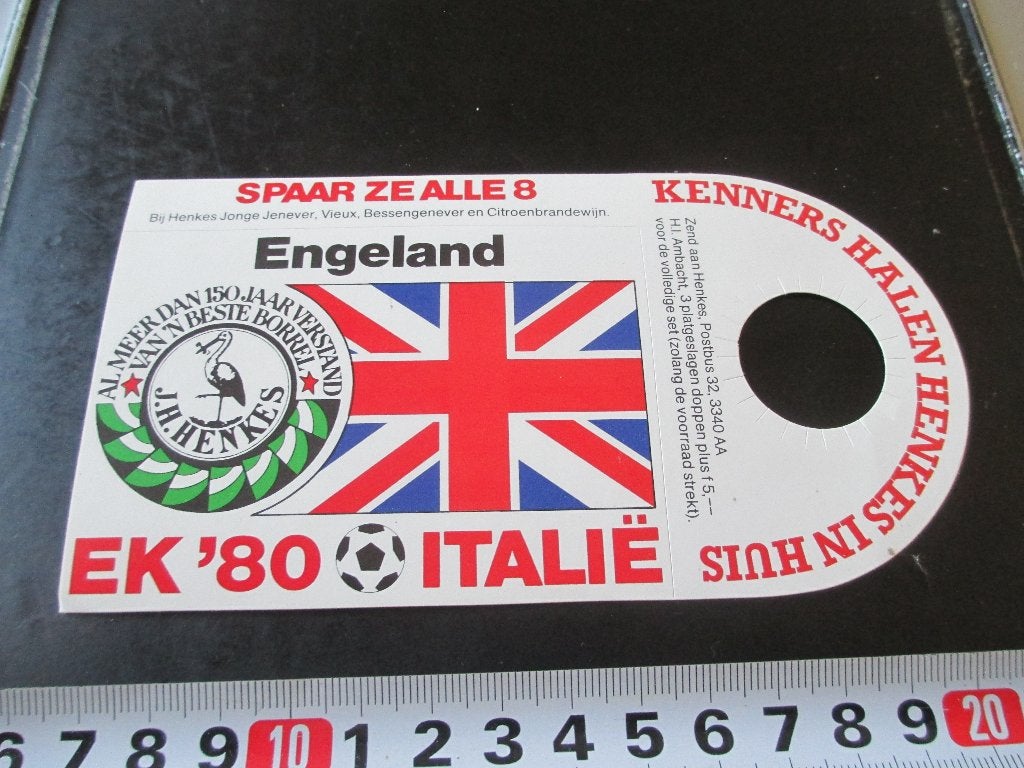 sticker henkes borrel voetbal EK 1980 vlag engeland gb, Ophalen, Zo goed als nieuw
