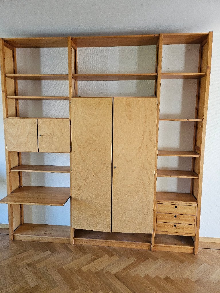 (0710L) #Lundia boekenkast van 232x30x250 cm BxDxH., Ophalen, Grenenhout, Gebruikt, Met lade(s)