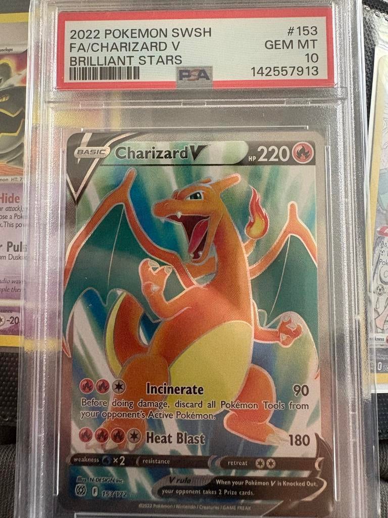 Charizard V 153/172 PSA 10 Brilliant Stars 2022 Pokémon, Ophalen of Verzenden, Zo goed als nieuw, Losse kaart, Foil