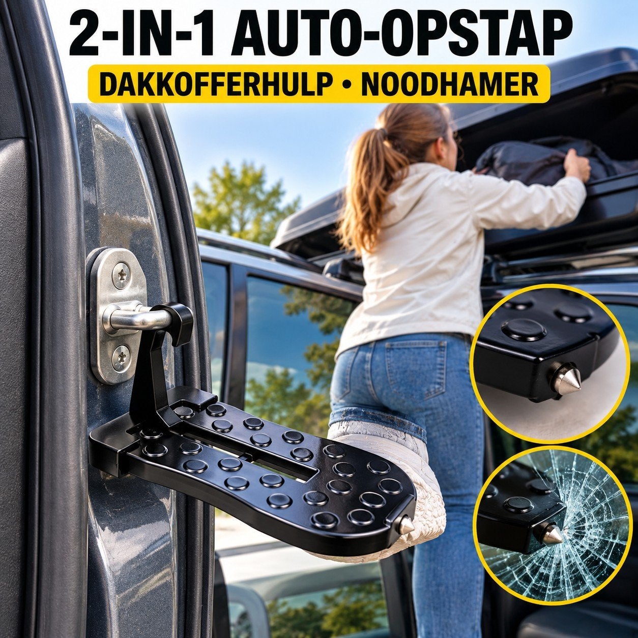 2-in-1 auto-opstap voor dakkoffer met noodhamer, Verzenden