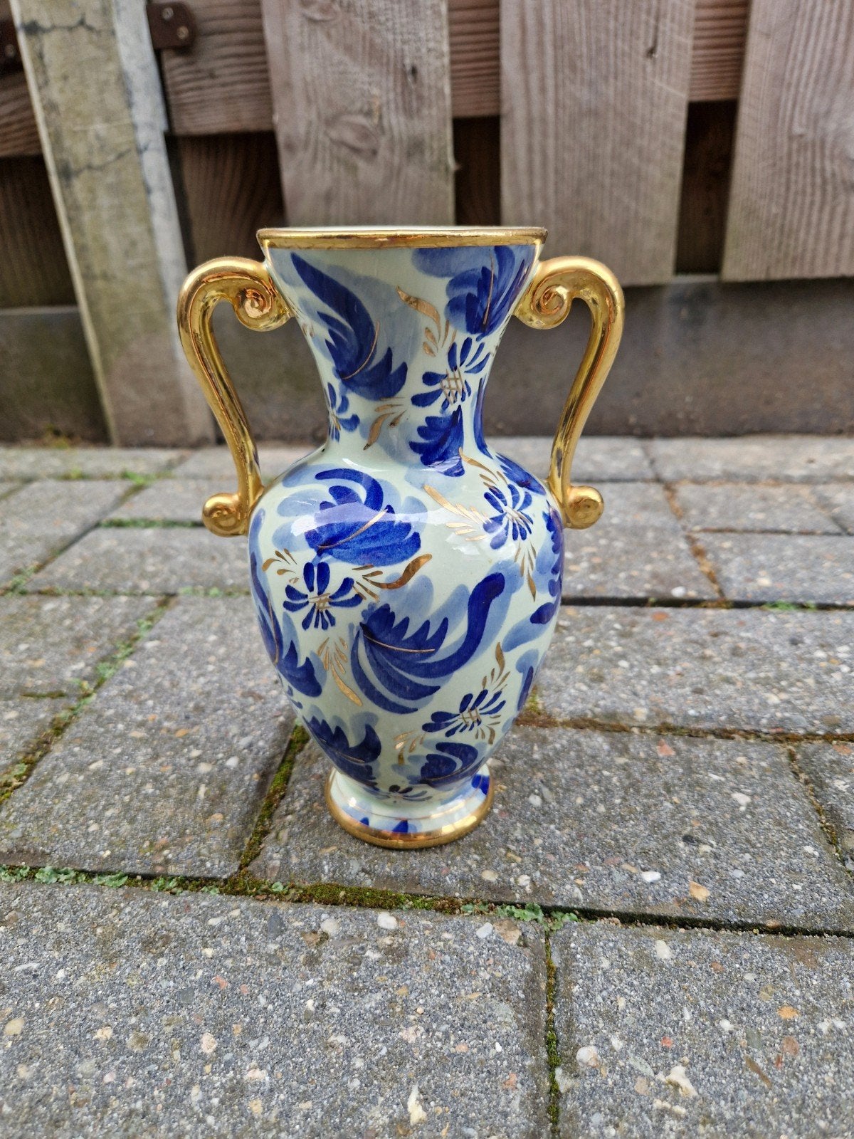 Antieke H. Bequet Quaregnon Vaas - Blauw en Goud, Ophalen of Verzenden
