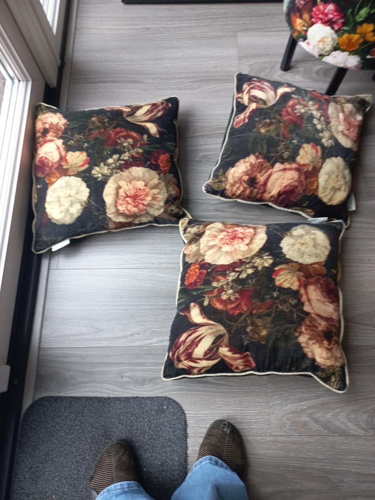 Set van 3 sierkussens met bloemenprint euro 20.00, Ophalen, Overige merken, Meerkleurig, Inclusief binnenkussen