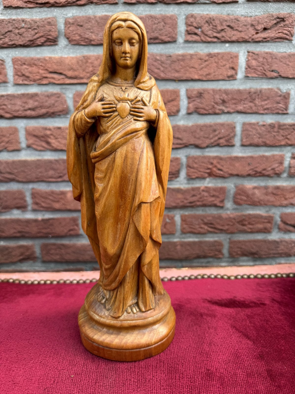 Antiek Houten Mariabeeld - Heilig Hart - ca. 1930, Antiek en Kunst, Antiek | Religie, Ophalen of Verzenden