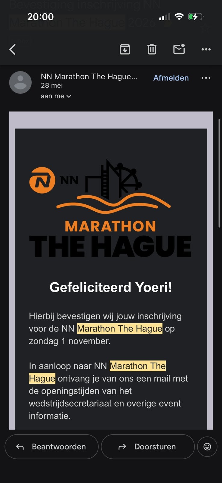 Startbewijs Marathon The Hague + Medium locker, Tickets en Kaartjes, Eén persoon