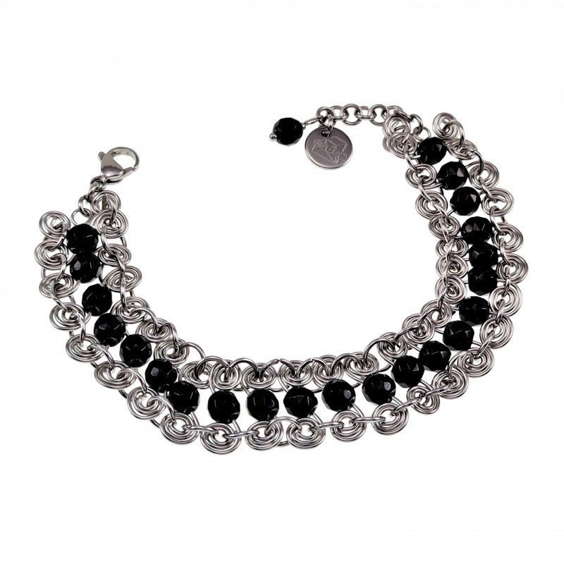 Armband Dames RVS Brede Armband + Gefacetteerde Onyx Stenen, Staal, Birgitta-Gracht 33, 6465 EL Kerkrade, Nederland, Verzenden
