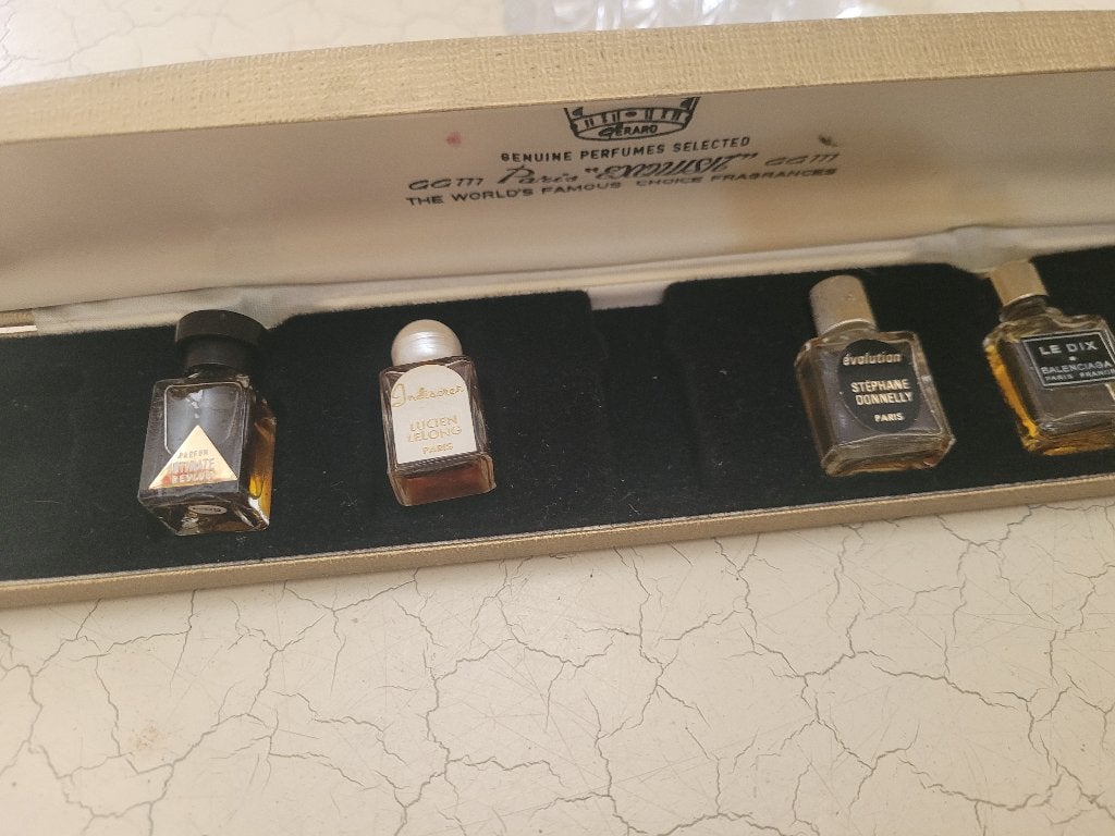 Vintage  miniatuur parfum in bewaar doos, Heikant 21 Kaatsheuvel, Miniatuur, Belle Vieille Brocante, Zo goed als nieuw