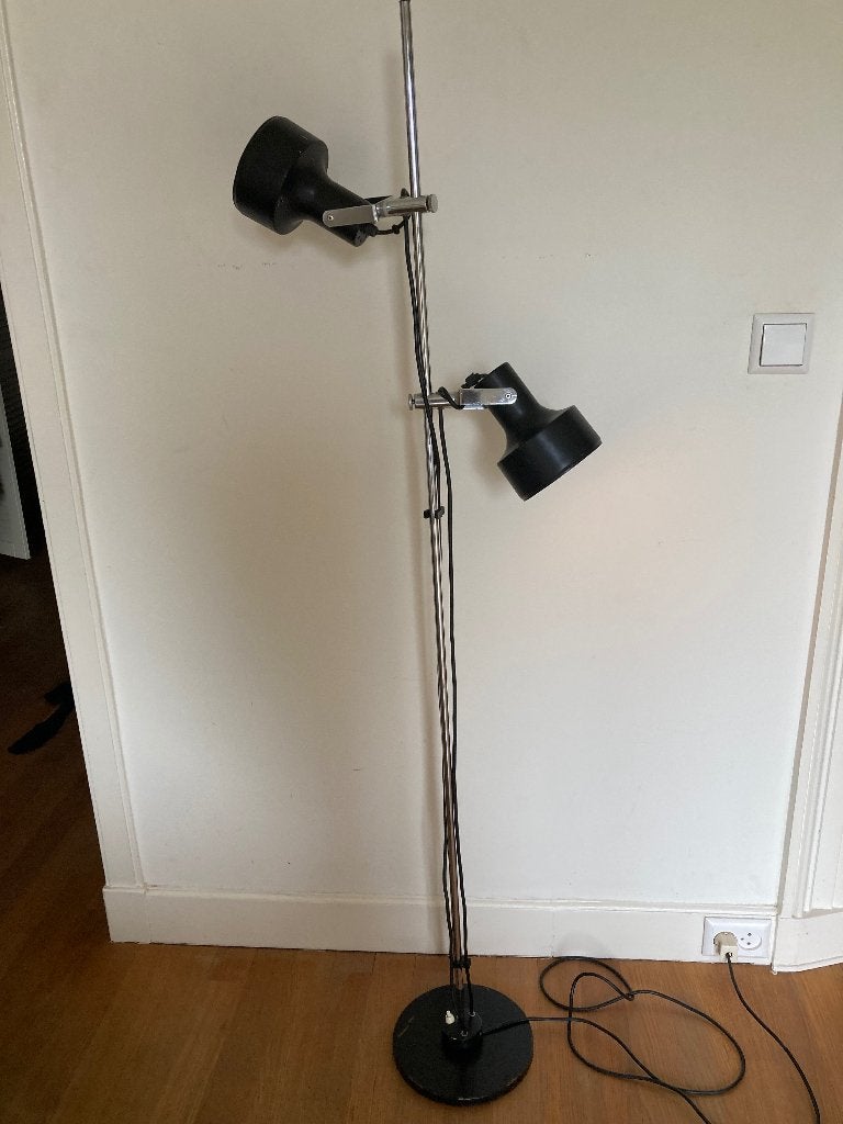 Anvia vloerlamp 2 spots zwart chroom/ metaal jaren 60, Ophalen, Gebruikt, Vintage, E27 (groot)