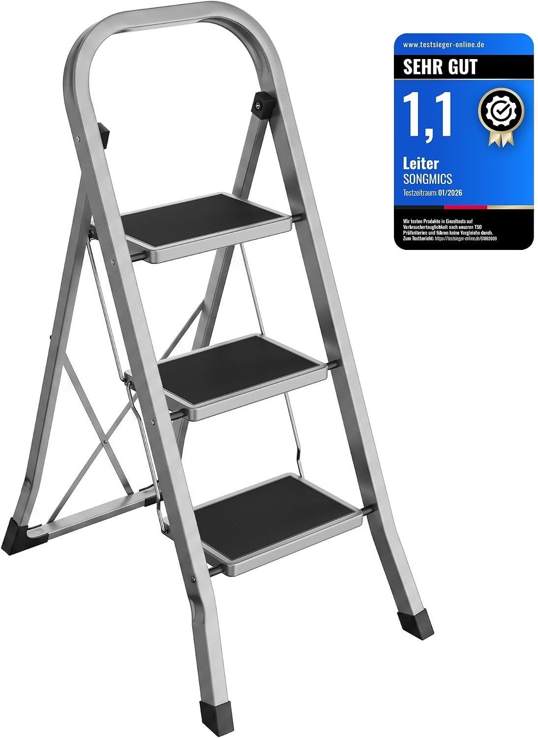 SONGMICS Opvouwbare 3-trede huishoudtrap, antislip