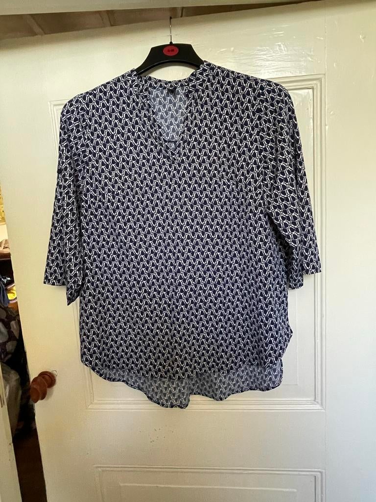 Shein Curve Blouse - Donkerblauw met wit patroon, Ophalen of Verzenden, Zo goed als nieuw, Maat 46/48 (XL) of groter, Blauw