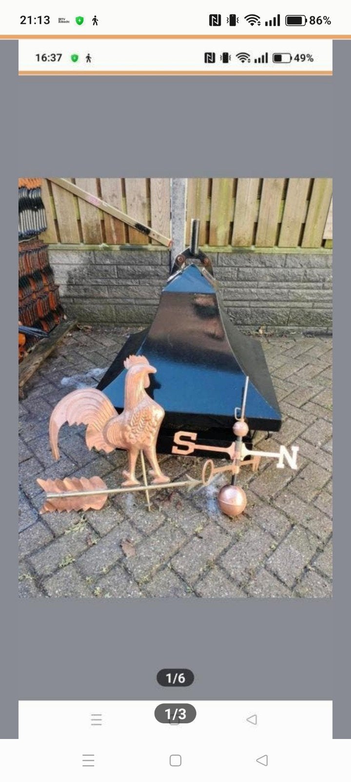 Schoorsteenkap glans zwart met windwijzer met haan, Tuin en Terras, Windwijzers en Windmolens, Ophalen