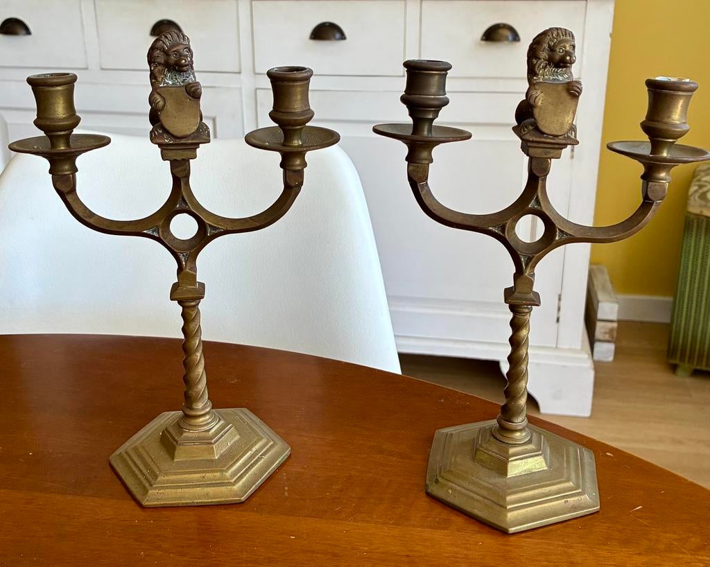 Antieke bronzen kandelaars, Antiek en Kunst, Ophalen of Verzenden, Koper of Brons