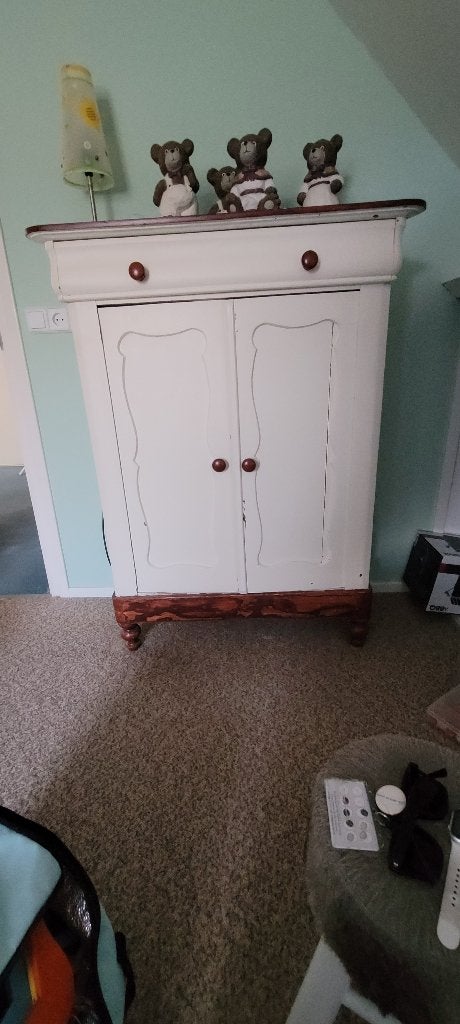 Antiek Witte Houten Kast met 1 la en 3 planken, Ophalen, Gebruikt