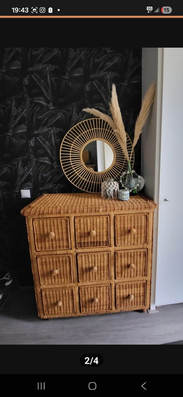 Vintage rotan ladekast, Huis en Inrichting, Kasten | Ladekasten, Ophalen, 50 tot 100 cm, Zo goed als nieuw, Minder dan 100 cm
