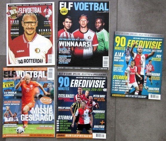 5 voetbalbladen - ELF voetbal 90 minutes magazines 2014-19, Ophalen of Verzenden, Zo goed als nieuw, Buitenlandse clubs, Boek of Tijdschrift