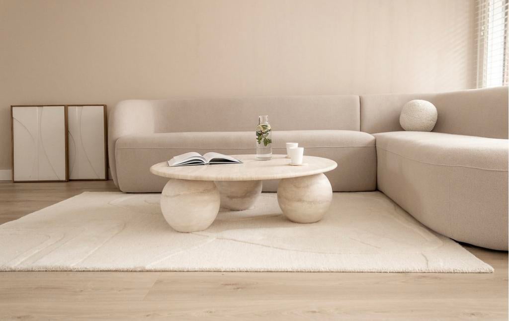 ACTIE! Travertin tafel bollen 30cm met 90cm blad - Vada, Ophalen, Zo goed als nieuw, 75 m² of meer, Laminaat