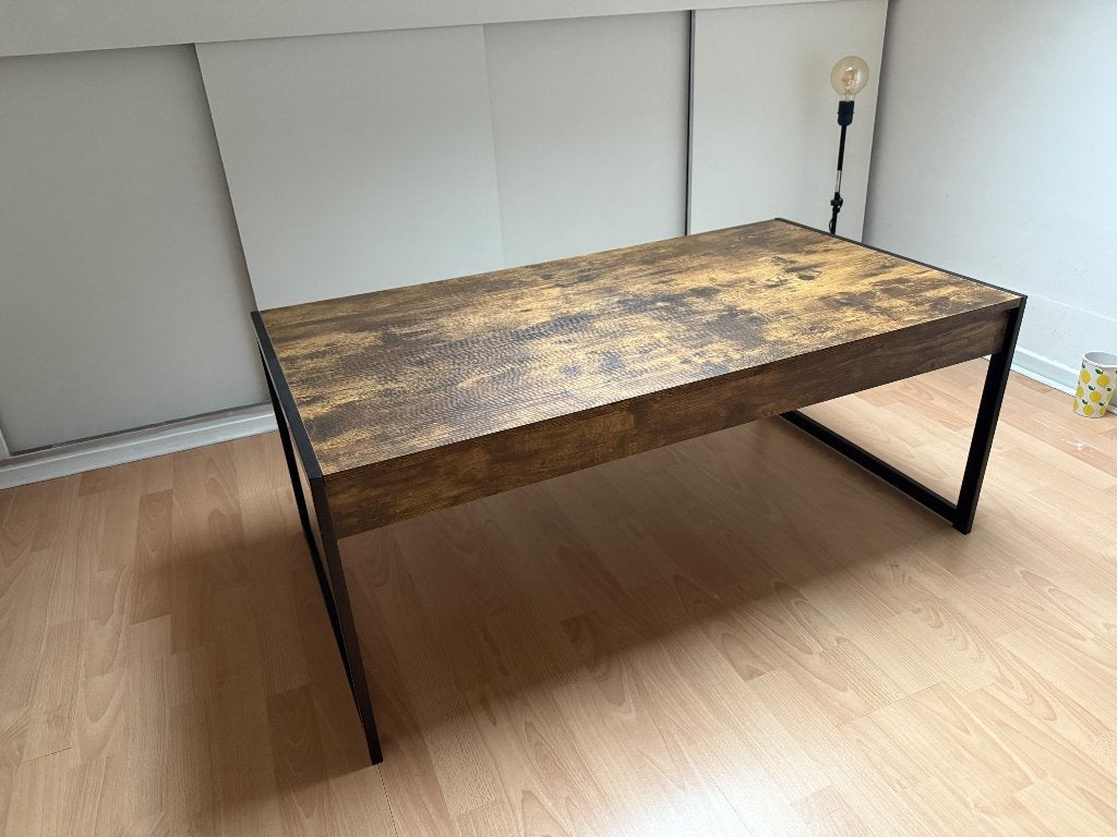 Salontafel - houtlook met stalen frame, Ophalen, Gebruikt, 100 tot 150 cm, Overige materialen