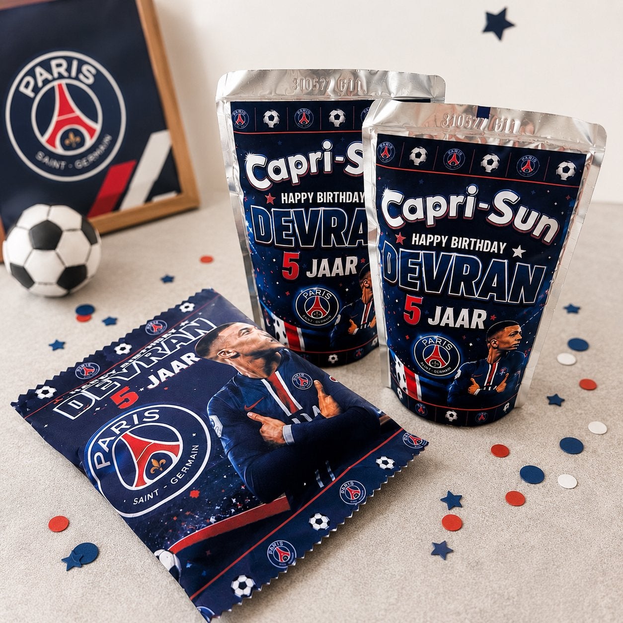 Gepersonaliseerde PSG Capri-Sun en chipszakjes, Ophalen, Nieuw, Feestartikel, Verjaardag