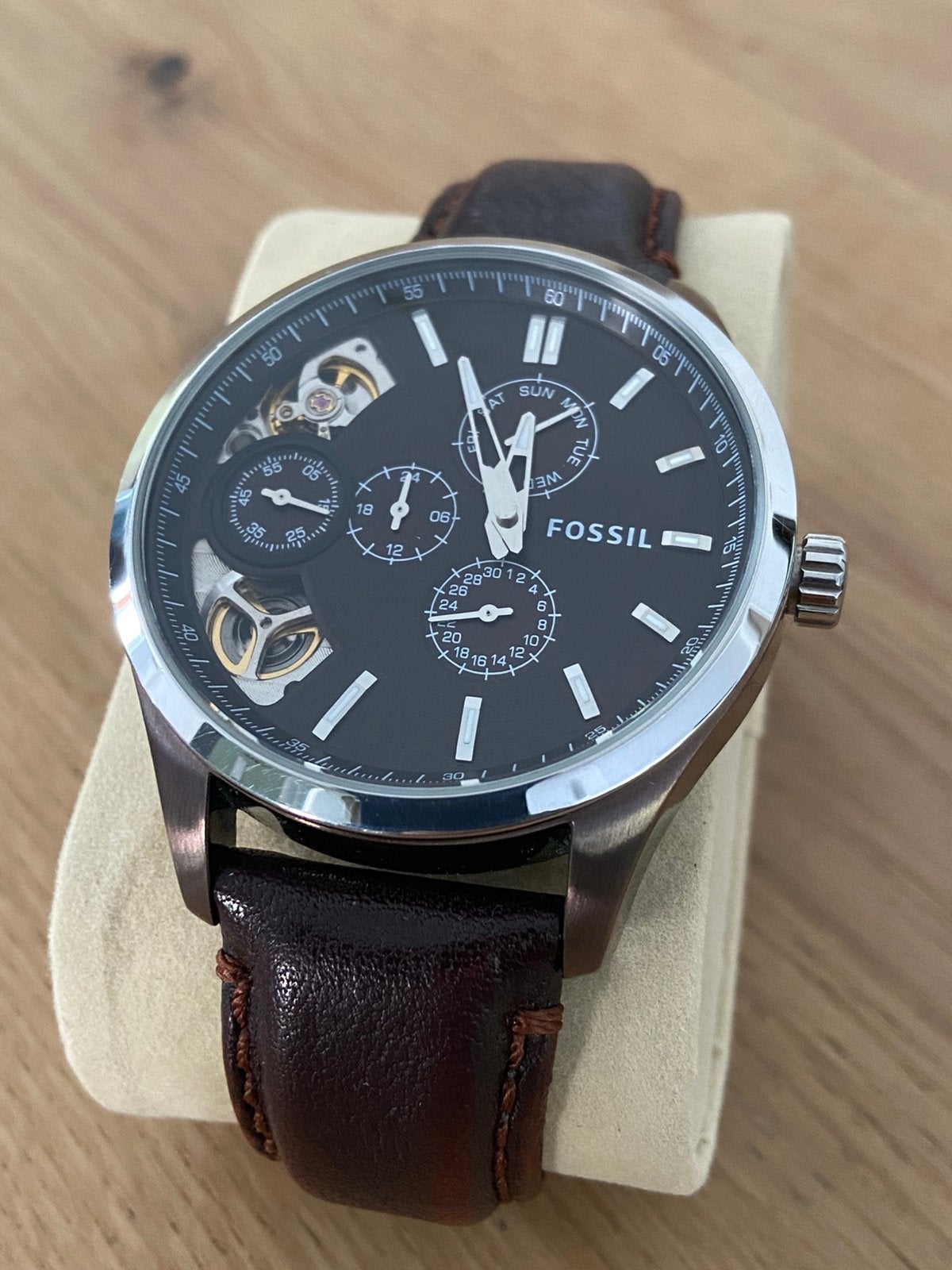 Fossil ME1123 Genuine Leather band, Ophalen of Verzenden, Zo goed als nieuw, Bruin, Jongen of Meisje