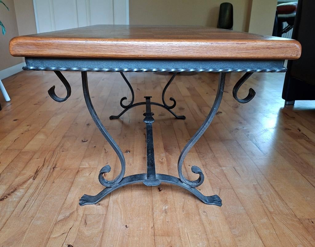Salontafel met smeedijzeren onderstel, Gebruikt, 100 tot 150 cm, Rechthoekig, 50 tot 100 cm
