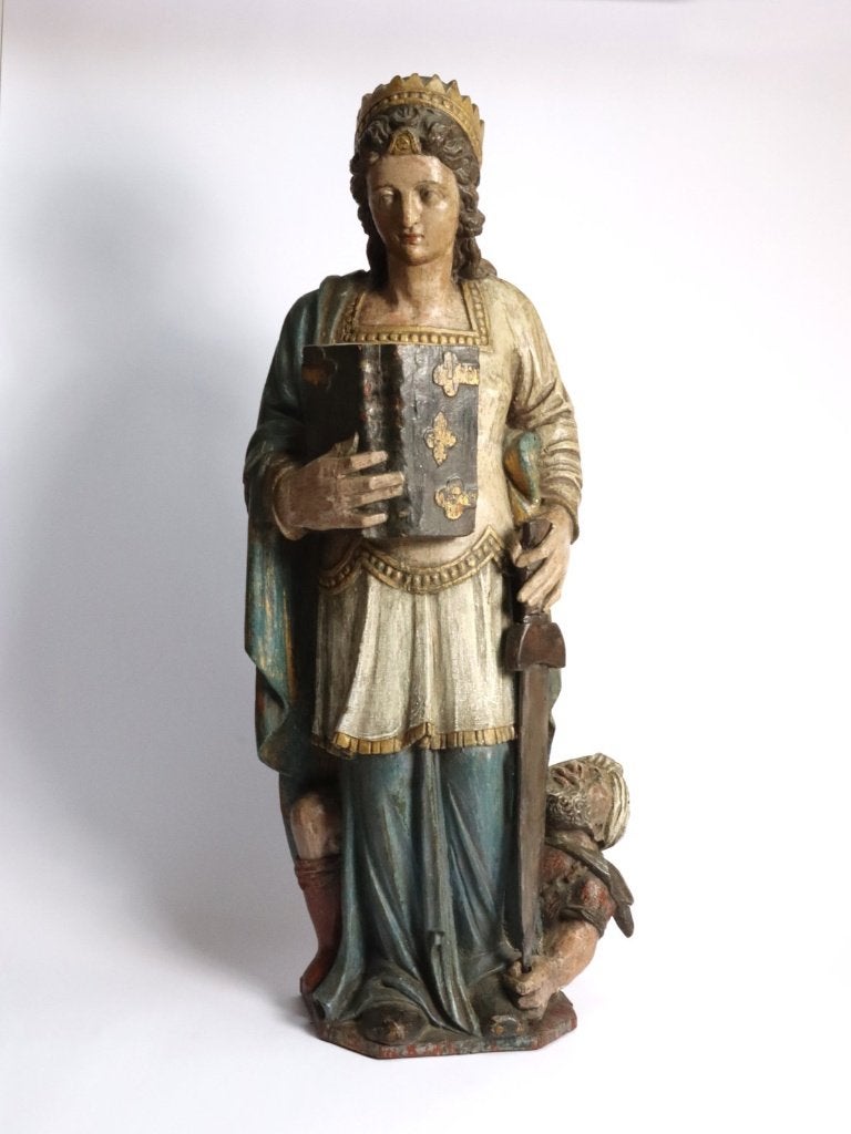 16/17de-eeuwse sculptuur Heilige Catharina van Alexandrië, Antiek en Kunst, Antiek | Religie, Ophalen of Verzenden