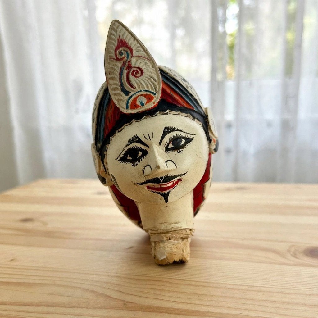 Prachtig Vintage Wajang Golek Houten Poppenhoofd, Hout, Ophalen of Verzenden, Indonesië, Meerkleurig