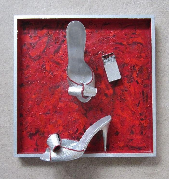 === collage = gesigneerd === de zilveren schoentjes ===, Antiek en Kunst, Ophalen of Verzenden