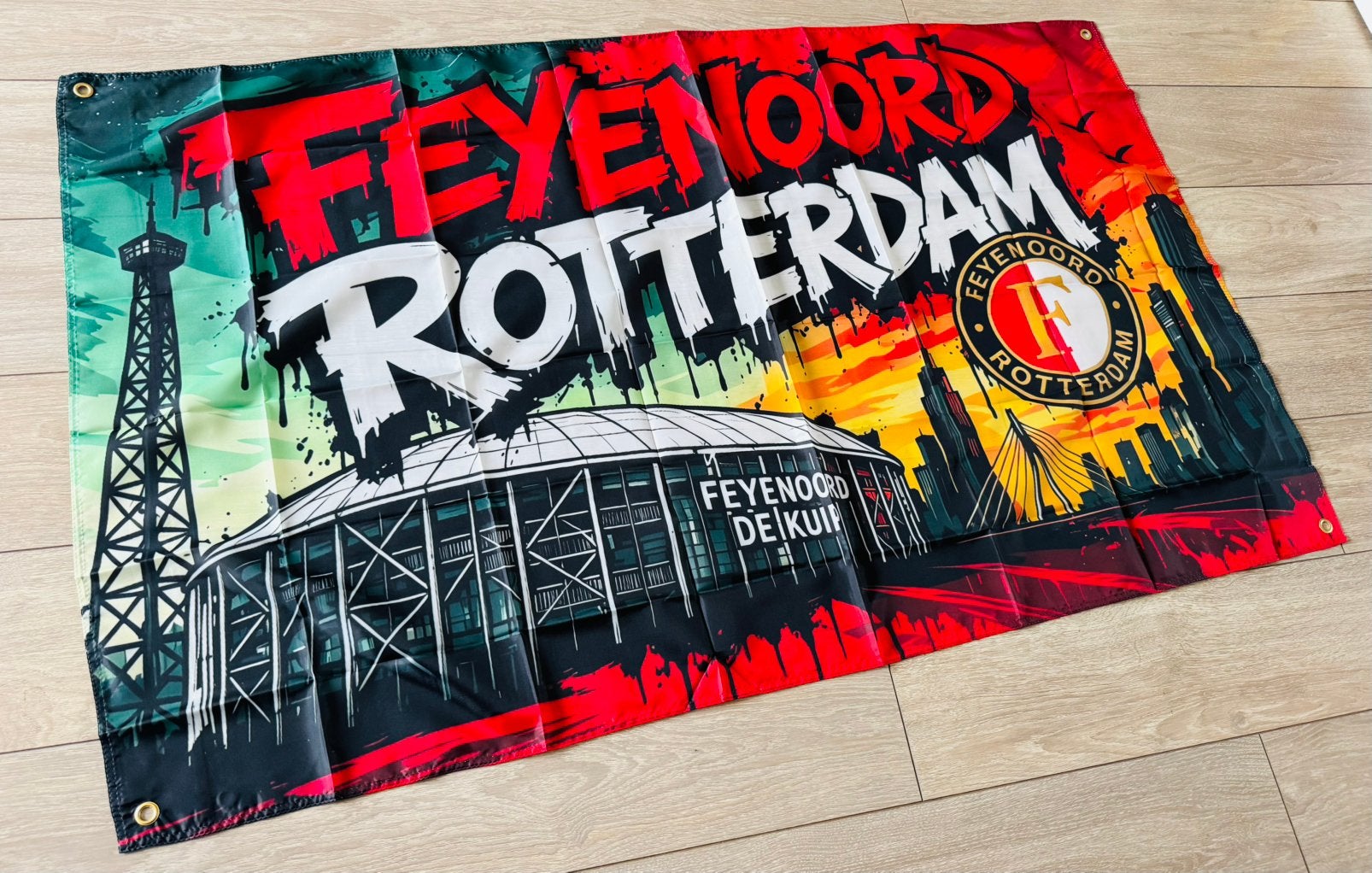NIEUWE Mooie Graffiti Style Feyenoord Vlag, Ophalen of Verzenden, Nieuw, Feyenoord
